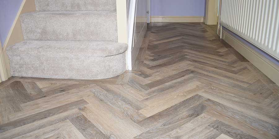 Installation of Karndean Lime Washed Oak Parquet flooring in Worsley in M28